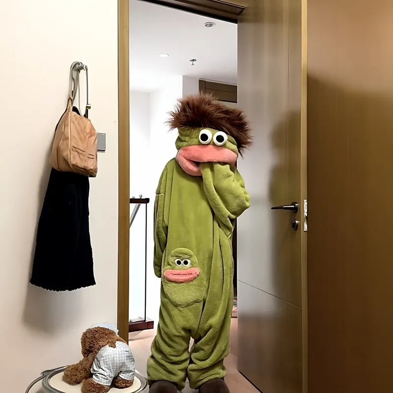 Monster onesie, hands in the pocket face, maker's photo