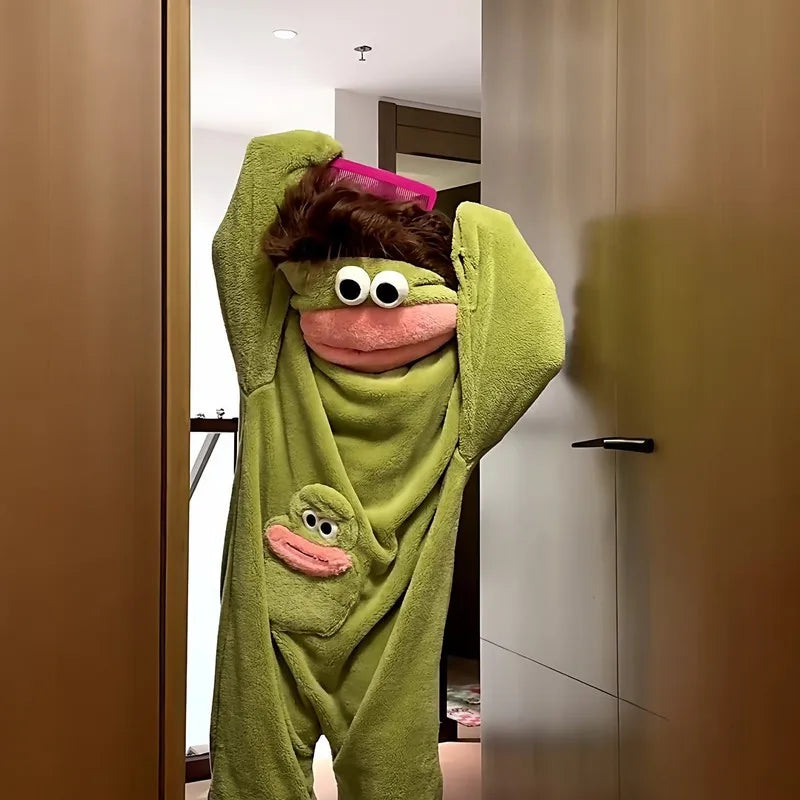 Monster onesie, arms up, maker's photo