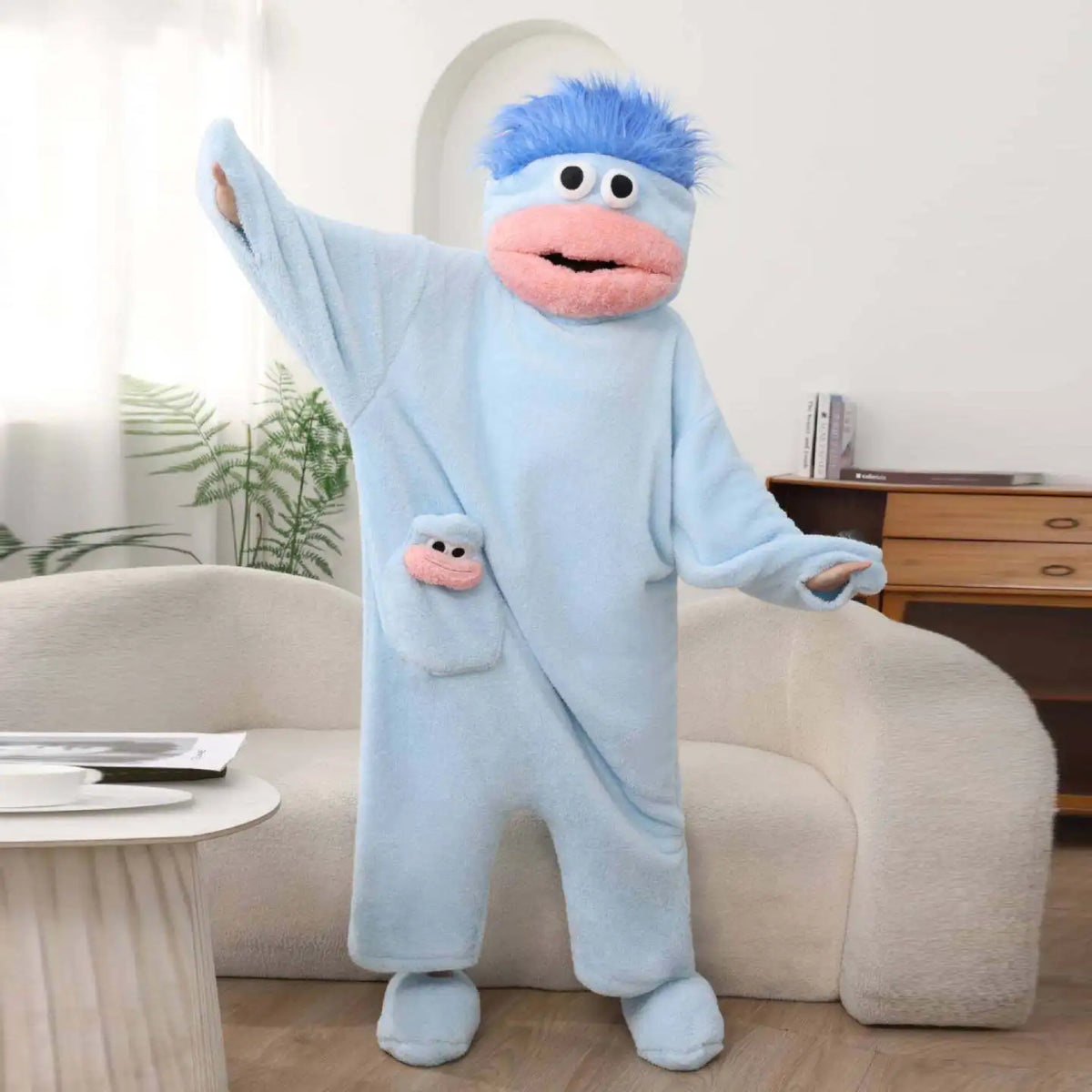 Blue monster onesie, maker's photo
